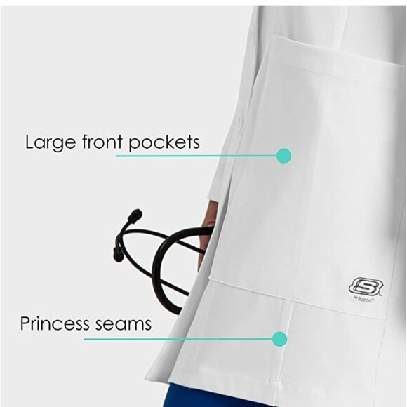 NWT - Skechers by Barco Lab Coat, White - Size Small - Picture 3 of 7